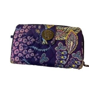 Vera Bradley Wallet Turn-lock Zipper Venetian Paisley Print Purple Cottagecore
